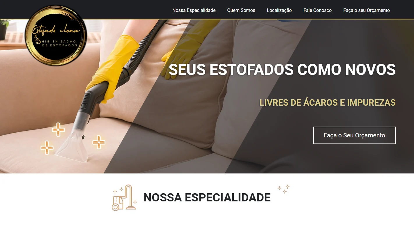 Página inicial do site Estofado Clean
