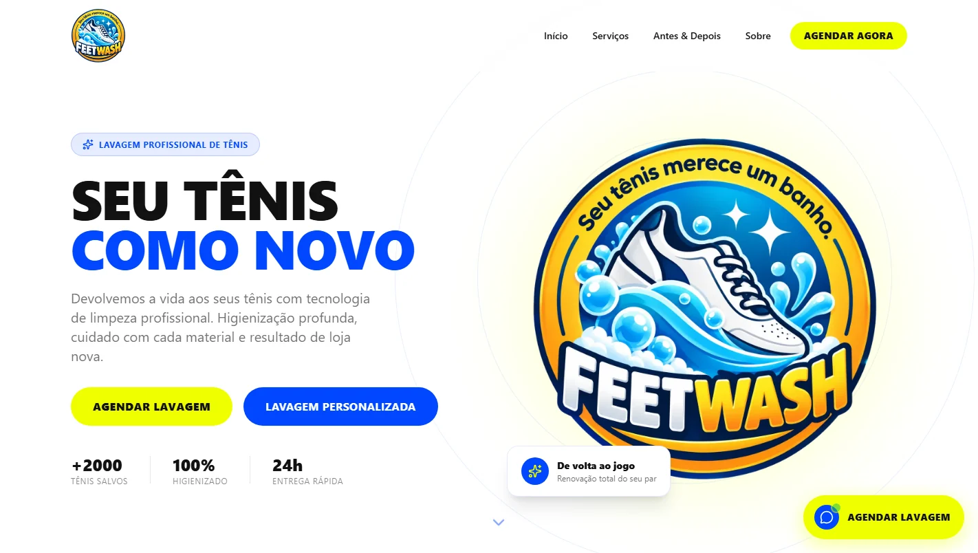 Página inicial do site FeetWash