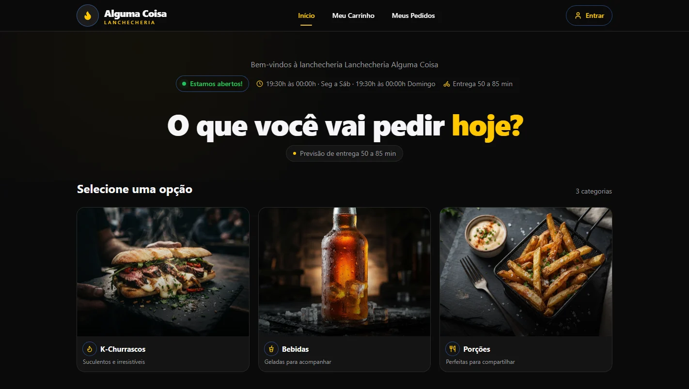Loja de demonstração do Foods com categorias de lanches, bebidas e porções