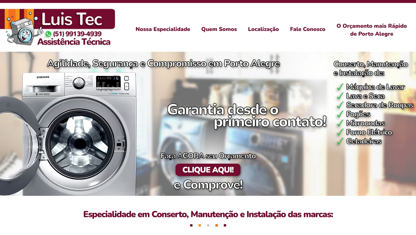 Página inicial do site Luis Tec